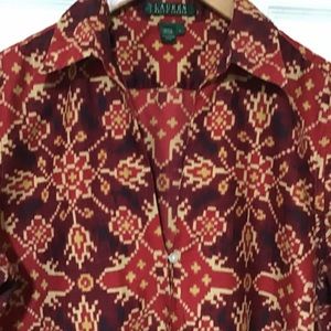 Laura Ashley Red Geometric Print Women's Blouse